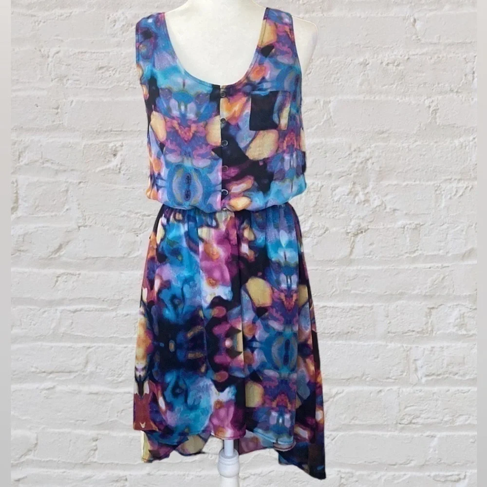 Mossimo Multicolor Tye Dye Summer Sleeveless High Low Floral Abstract Dress